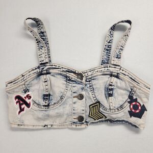 Mebon By Machine Jeans Denim Bralette‎ Crop Tank Top With Patchwork Y2K Biker S